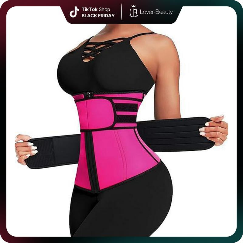 LOVERBEAUTY Women's Long Torso Neoprene Sauna Workout Waist Belt - Double Compression Zipper Corset for Ultimate Waist Trimming